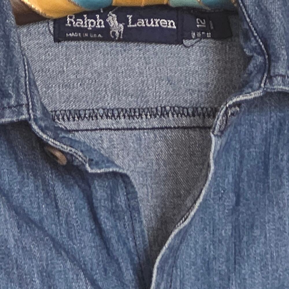 Vintage Ralph Lauren USA Denim Shirt Dress Size 12 Cotton Western Prairie Midi - Picture 6 of 10